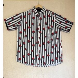 Public Record Shirt Mens 3XL White Striped Rose Print Button Up Short Sleeve